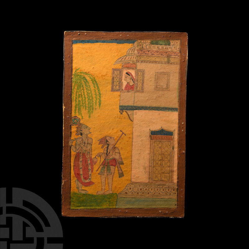 Indian Watercolour Painting with Courting Scene. 19th-early 20th century A.D. A ...