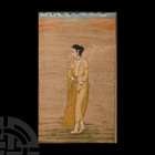 Framed Indian Watercolour Painting of a Youthful Female. 19th-early 20th century A.D. A rectangular painting of a youthful female advancing in a lands...