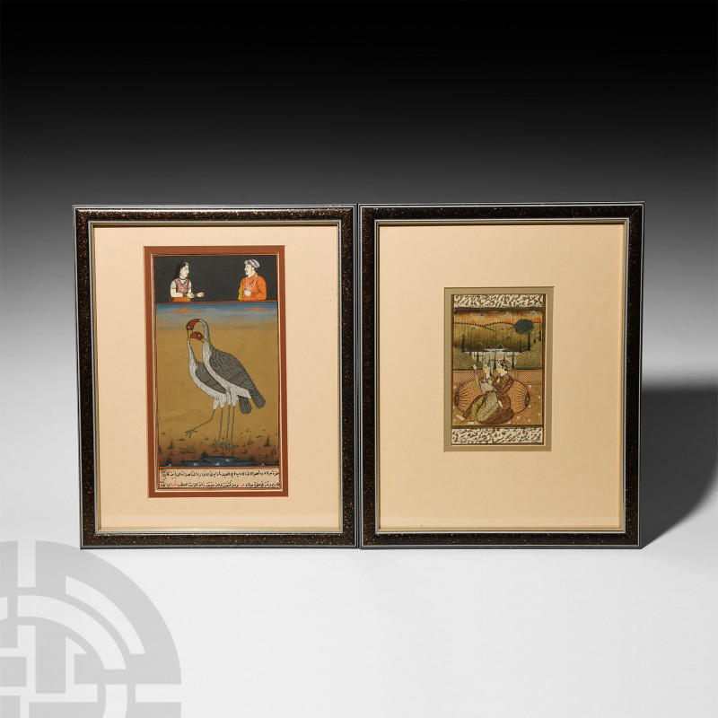 Indian Framed Illuminated Page Pair. Late 19th century A.D. A group of two frame...