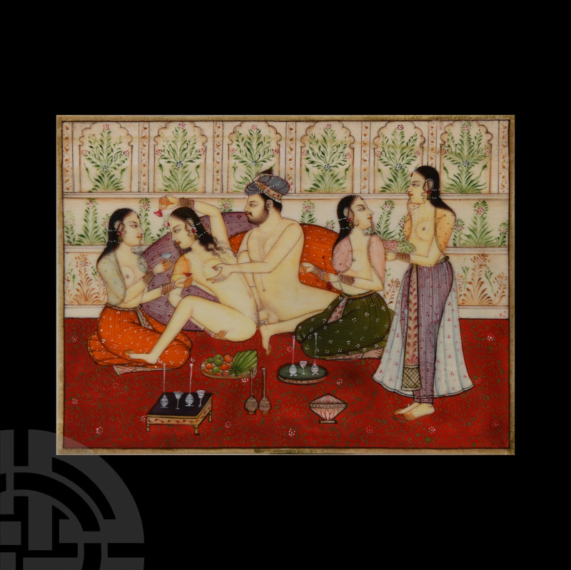 Indian Erotic Painting. 19th century A.D. A rectangular Delhi school panel with ...
