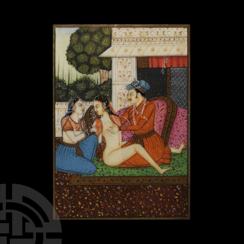 Framed Indian Erotic Painting. 19th century A.D. A rectangular Delhi school pain...