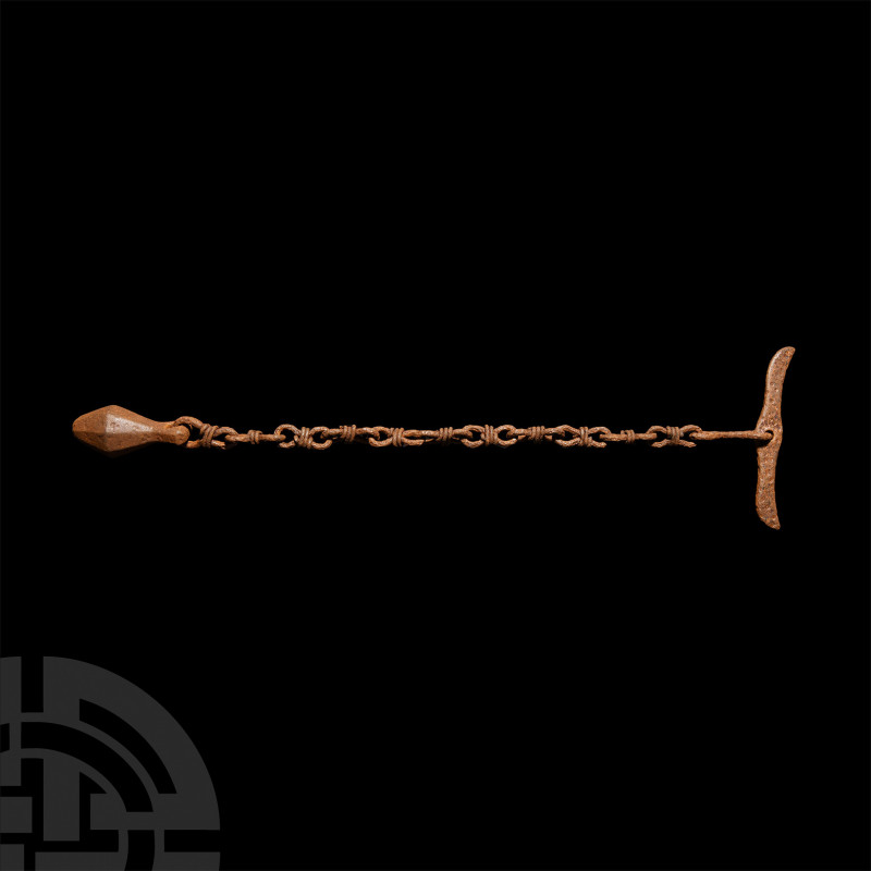Medieval Bar-Attached Flail. 15th century A.D. An iron fail with chain composed ...