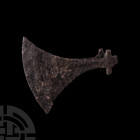 Viking Age Broad Axehead. Late 10th-early 11th century A.D. An iron axehead with rectangular spurs above and below the curved socket, medium-broad fla...