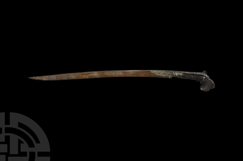 Ottoman Yataghan Sabre with Silver Qur'anic Inscription. 18th century A.D. A ham...