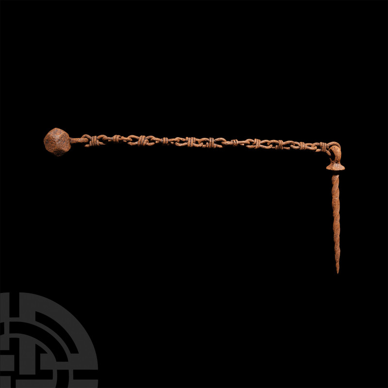 Medieval Screw-Attached Flail. 14th-15th century A.D. An iron flail with screw p...