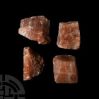 Large Red Calcite Mineral Specimen Group. A group of four large red calcite mineral specimens. 1.4 kg total, 63-78 mm (2 1/2 - 3 in.) From Mexico. Min...