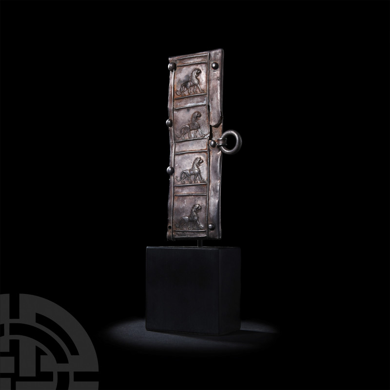 Urartu Silver Belt Plaque with Marching Lions. 8th-7th century B.C. A broad hamm...