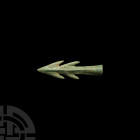 Indus Valley Socketted Harpoon. 2nd-1st millennium B.C. A bronze multi-barbed and socketted harpoon, pierced for attachment to a wooden shaft. Cf. Yul...