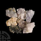 Mixed Mineral Specimen Collection. A mixed group of seven mineral crystal specimens. 765 grams total, 80-98 mm (3 - 4 in.) Mineral Imports, London, UK...
