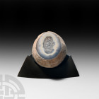 Polished Agate Crystal Specimen on Stand. A cut and polished colour enhanced agate geode; accompanied by a custom-made display base. 156 grams, 67mm (...
