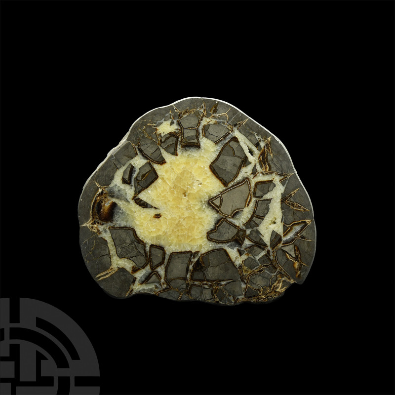 Large Polished 'Alien' Septarian Egg Half with Exposed Crystalline Interior. A l...