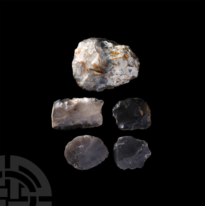 Stone Age Knapped Flint Scraper Collection. Mesolithic, 30,000-5000 B.P. A group...