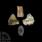 Mixed Mineral Collection. A mixed group of four mineral specimens including quartz, light brown calcite and green calcite. 575 grams total, 60-72 mm (...
