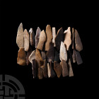 Stone Age Projectile Point Collection. 6th millennium B.C. A group of thirty-two flint projectile points. 138 grams total, 32.5-63 mm (1 1/4 - 2 1/2 i...