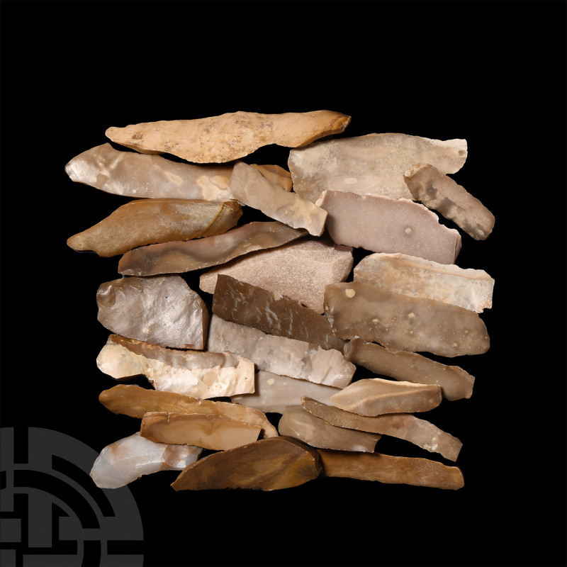 Stone Age Knife Group. 6th millennium B.C. A group of twenty flint knives. 310 g...
