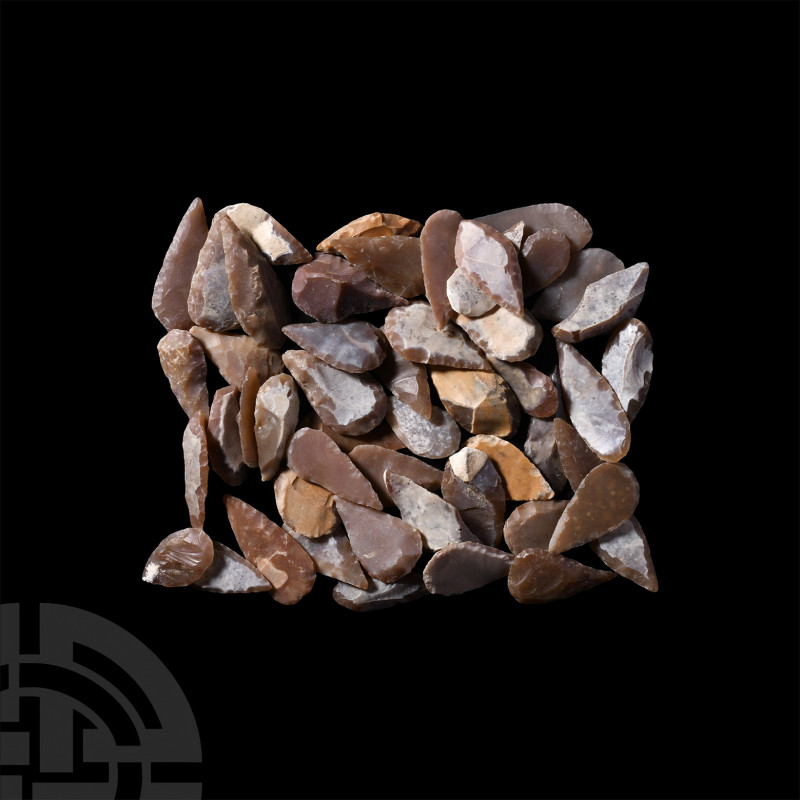 Stone Age Knapped Flint Arrowhead Collection. Neolithic, 8th-5th millennium B.C....