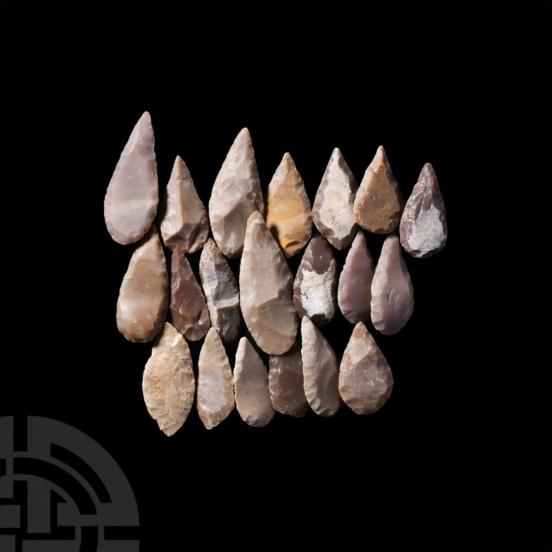 Large Stone Age Knapped Flint Arrowhead Collection. Neolithic, 8th-5th millenniu...
