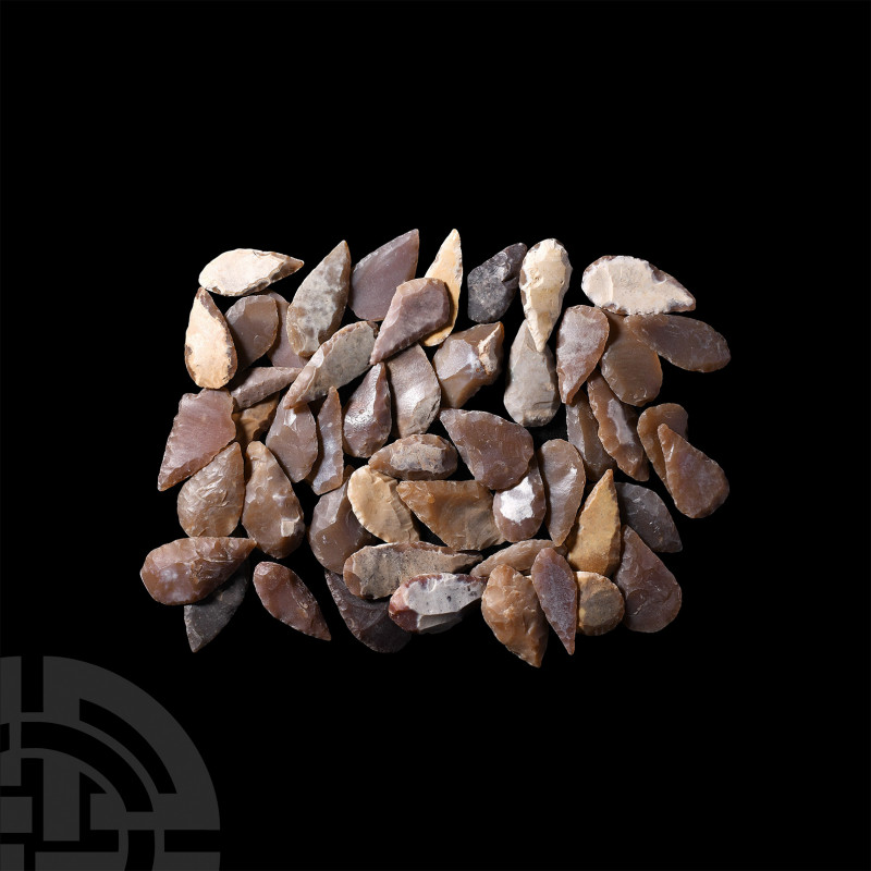 Stone Age Knapped Flint Arrowhead Collection. Neolithic, 8th-5th millennium B.C....