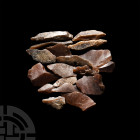 Stone Age Flint Tool Group. Mesolithic to Neolithic, 12,000-3,000 years B.P. A mixed group of eighteen worked blades and other flint tools. 24 grams t...
