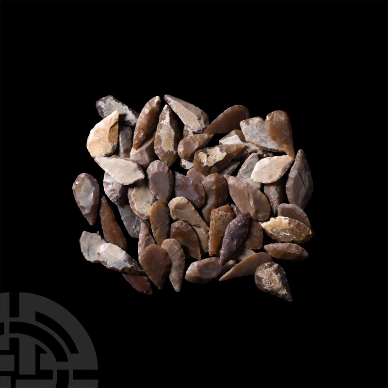 Stone Age Knapped Flint Arrowhead Collection. Neolithic, 8th-5th millennium B.C....
