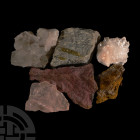 Mixed Mineral Specimen Collection. A mixed group of six mineral specimens including white and rose pink quartz. 1.47 kg total, 8-10.7 cm (3 - 4 1/4 in...
