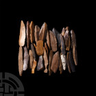 Stone Age Knapped Flint Blade Collection. Neolithic, 8th-5th millennium B.C. A group of thirty knapped flint blades. 115 grams total, 32-67 mm (1 1/4 ...