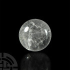 Clear Quartz Crystal Ball. A clear quartz crystal sphere; held in a white card collector's tray. 100 grams, 41 mm (1 1/2 in.) From Brazil. Mineral Imp...
