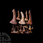 Obchopristis Giant Sawfish Fossil Tooth Group. Cretaceous Period, 145-66 million years B.P. A group of nineteen Obchopristis numidus giant sawfish tee...