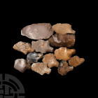 Stone Age Aterian Tanged Point and Tool Collection. 85,000-40,000 years B.P. A group of twelve Aterian stone tanged transverse style points (peduncula...