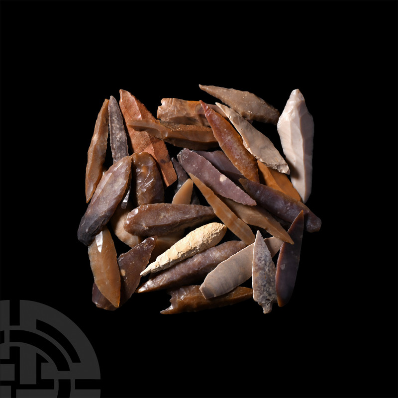 Stone Age Knapped Flint Blade and Arrowhead Collection. Neolithic, 8th-5th mille...