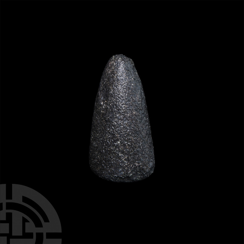 Stone Age Grinding Stone. Neolithic, 8th-3rd millennium B.C. A dark stone grindi...