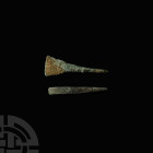 Bronze Age Tool Group. 12th-9th century B.C. A group of two Late Bronze Age bronze artefacts, comprising: an awl or chisel with rectangular-section he...