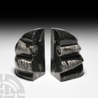 Polished Fossil Orthoceras Bookends. Devonian Period, 417-354 million years B.P. A pair of polished bookends with a pair of Orthoceras sp. cephalopod ...