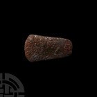 Bronze Age Copper Flat Axe. 2550-800 B.C. A bronze flat axe with chamfered convex cutting edge, square butt. The Portable Antiquities Scheme, record i...