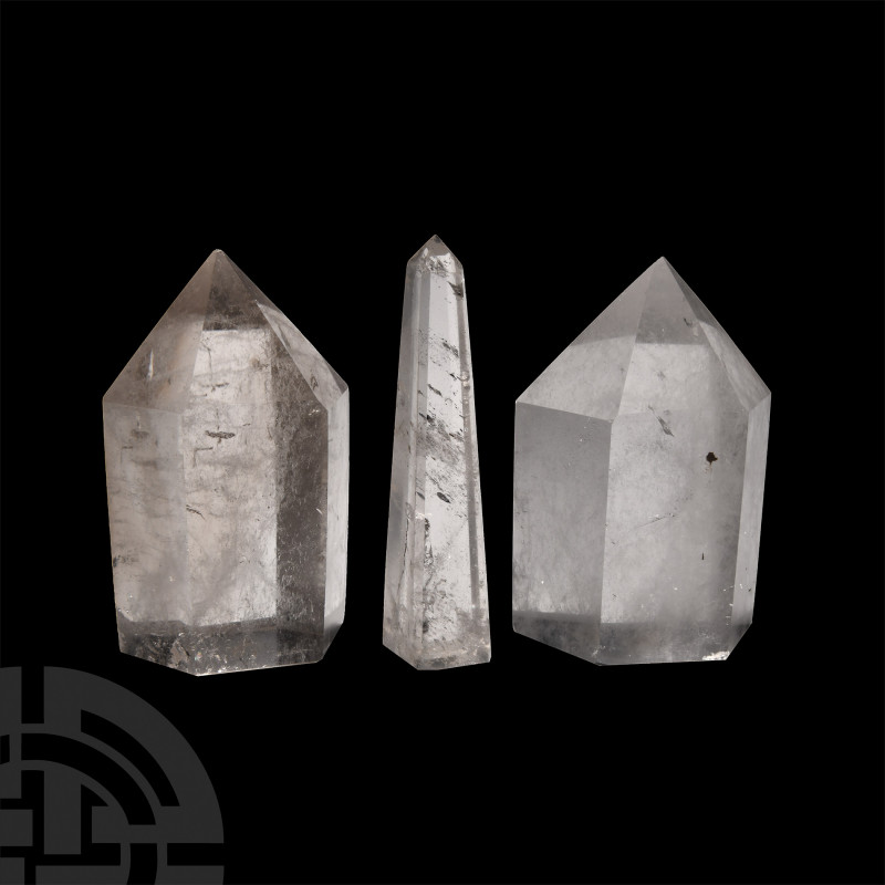 Clear Quartz Crystal Obelisk Group. A group of three cut and polished clear quar...