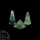 Large Fluorite Obelisk and Pyramid Group. A group of three cut and polished fluorite pyramids and obelisks. 383 grams total, 50-83 mm (2 - 3 1/4 in.) ...