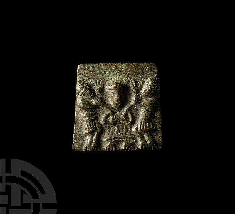 Germanic Plaque with Figures. 6th-9th century A.D. A bronze rectangular plaque w...