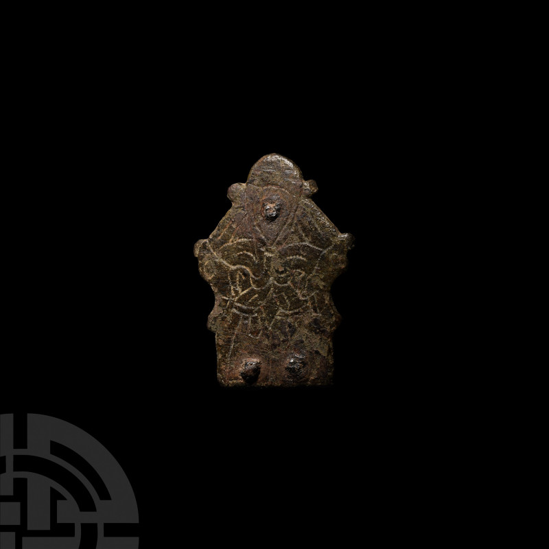 Anglo Scandinavian Viking Stirrup Mount with Dragons. 11th century A.D. A bronze...