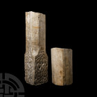 Medieval Marble Decorated Column Section. 12th century A.D. or later. Two sections from a carved marble column, each D-shaped in section with facetted...