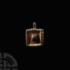 Medieval Heraldic Horse Harness Stud with Bird. 13th-14th century A.D. A square-shaped horse harness pendant, central pyramidal boss, red enamelled fi...