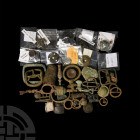Medieval and Other Artefact Group. 12th century A.D. and later. A mixed group including a bronze hand bell, shoe buckles, furnace slag, furniture fitt...