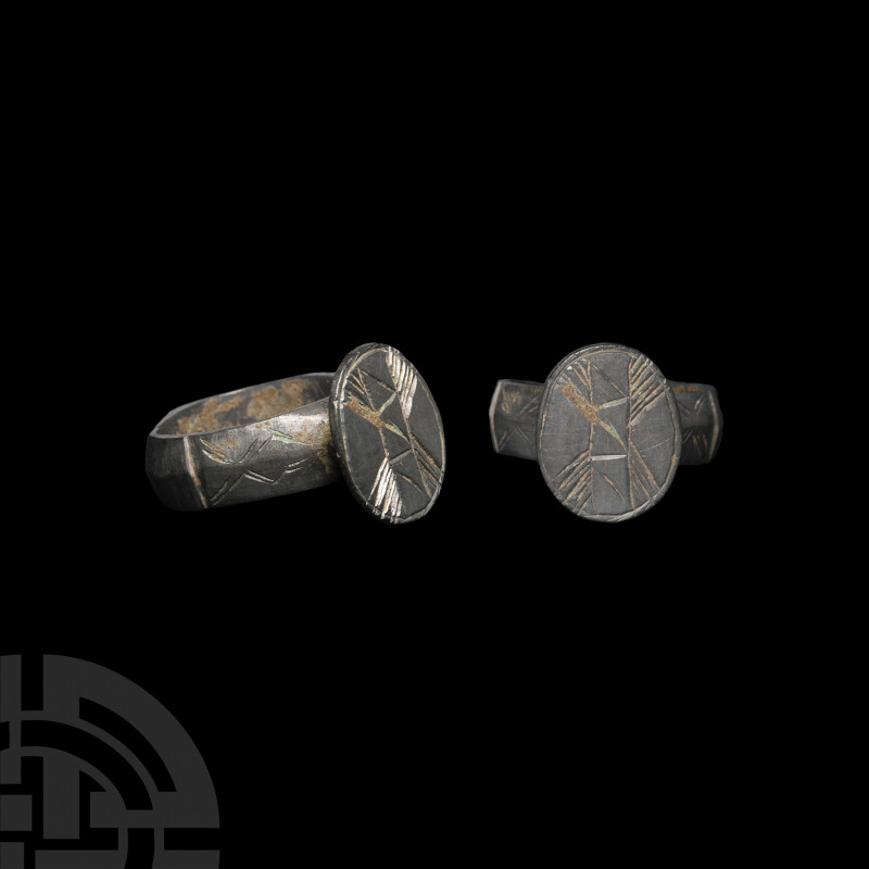 Medieval Ring with Geometric Design. 14th-15th century A.D. A bronze finger ring...