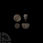 Medieval Pilgrim's Badge Collection. 12th-16th century A.D. A mixed group of pilgrim badges comprising: a discoid badge with four raised elliptical lo...