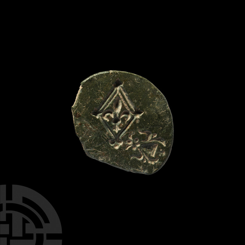 Medieval Test Strike Piece. 14th century A.D. An unusual bronze test strike piec...
