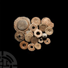 Medieval and Other Lead Artefact Group. 15th century A.D. and later. A mixed group of eighteen lead artefacts comprising: tokens bearing geometric mot...