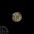 French Medieval Gilt Pilgrim's Gros Tournois Coin Badge. 14th century A.D. A gilt silver pilgrim's badge formed from a gros tournois French coin of Ph...