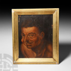 Oil on Board Caricature Painting. 19th century A.D. An oil on board caricature painting; framed. 631 grams, 35.8 x 29.8 cm (14 1/8 x 11 3/4 in.) UK ga...