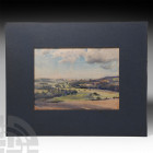 ‘The Avon Valley’ Watercolour Painting. 1917 A.D. A watercolour on paper depicting a sweeping landscape of a valley with a small lake and a church; si...
