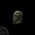 Neoclassical Greek Philosopher Mount. 19th century A.D. A mount depicting a neoclassical head of a Greek philosopher in profile, looking left, the hai...