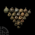 Rumbler Bell Collection. Mainly 17th century A.D. A mixed group of crotal bells or rumblers of various sizes and designs, including examples with rumb...